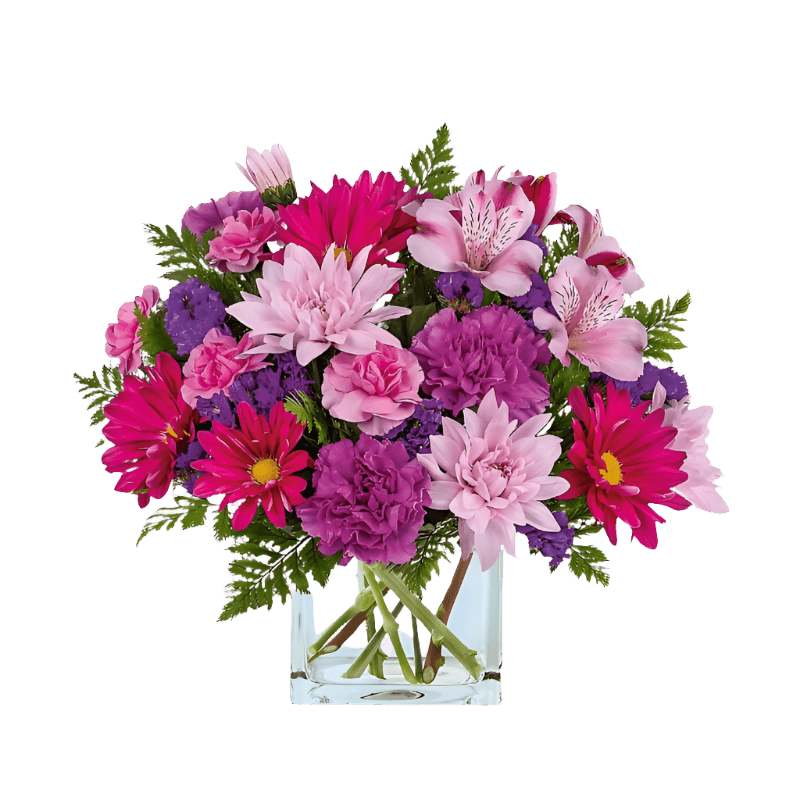 Vibrant Afternoon Tea Bouquet with pink and purple flowers
