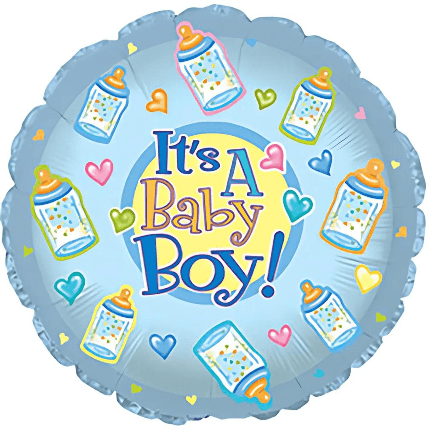 Blue 'It's a Baby Boy' Mylar balloon with bottles