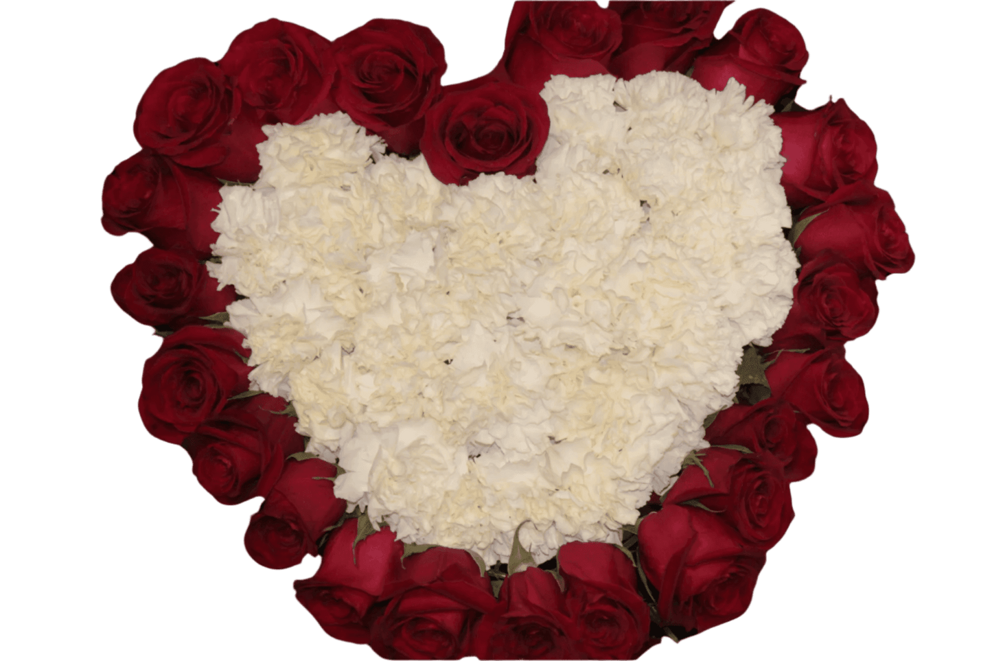 Red & White Roses in Heart Shape Floral Arrangement North Haledon NJ