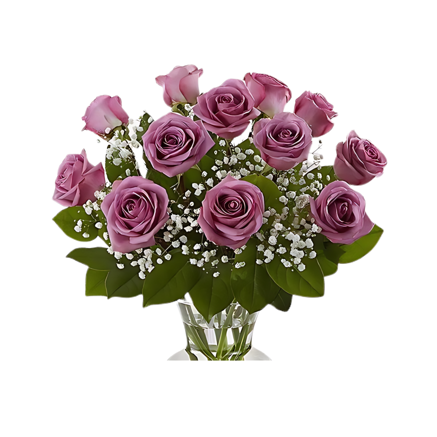 Lavender Roses - Deep Devotion bouquet with lush greenery and delicate white accents from Unique Rose Collection, Open Late.