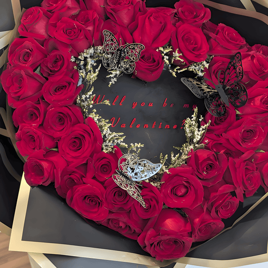 Shop 50 Red Roses Heart Arrangement for Valentine's Day - Flauraly Flowers and Plants #