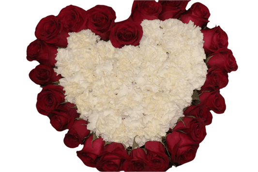 Red & White Roses in Heart Shape Floral Arrangement North Haledon NJ