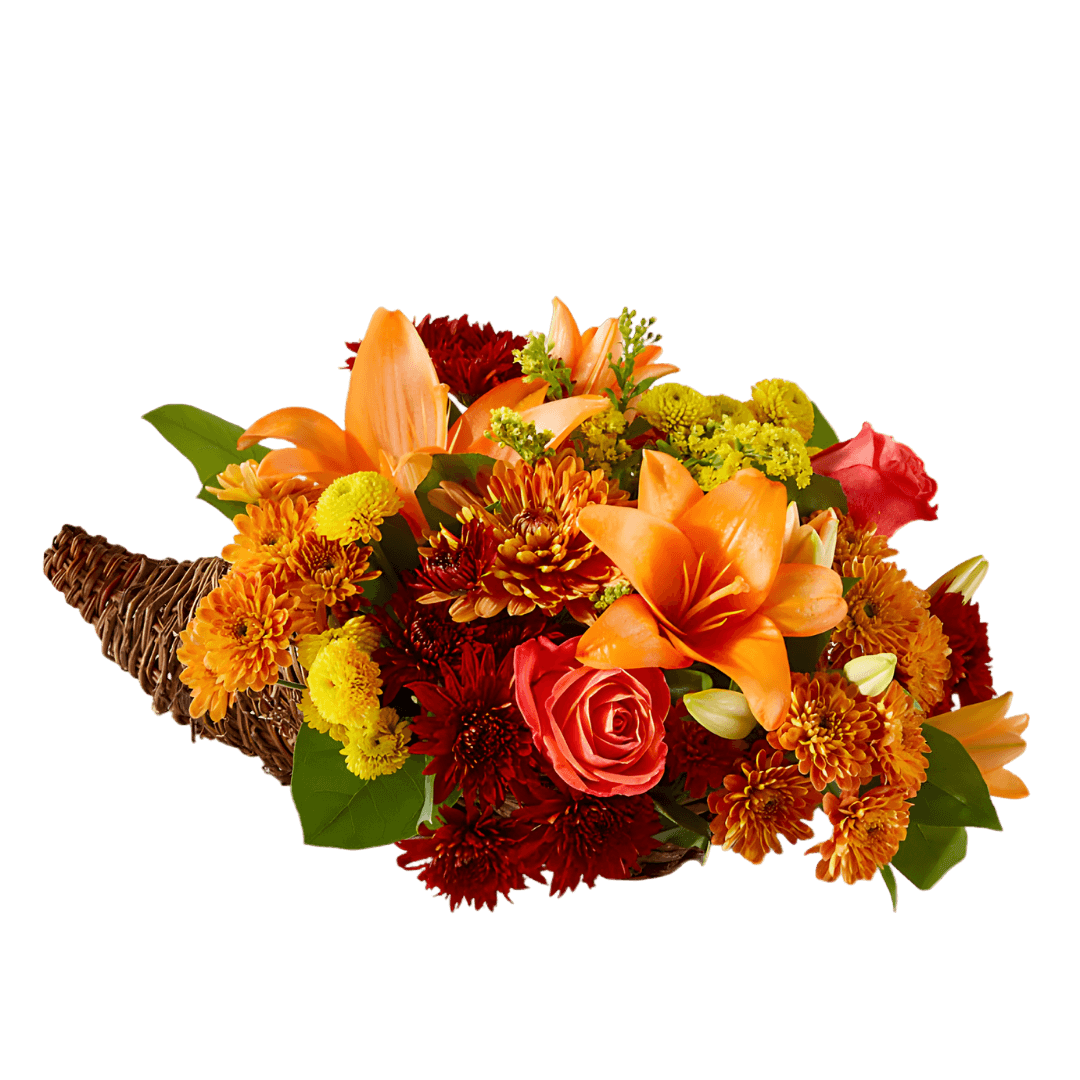 Thanksgiving Cornucopia Flowers in vibrant autumn colors for holiday decor