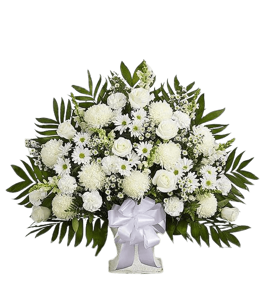 Heartfelt Tribute White Floor Basket Arrangement