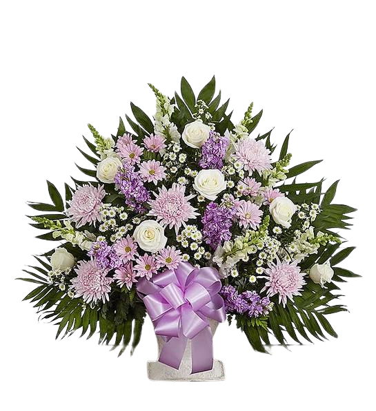 Heartfelt Tribute Lavender & White Floor Basket Arrangement