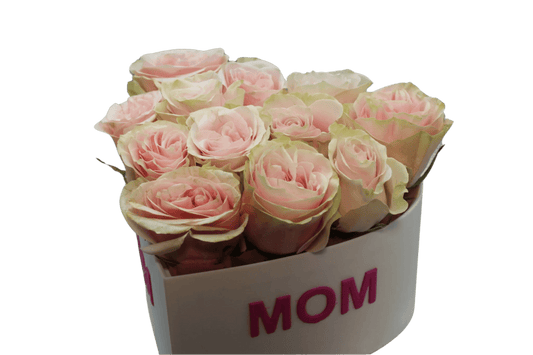 Flowers for mom in heart box