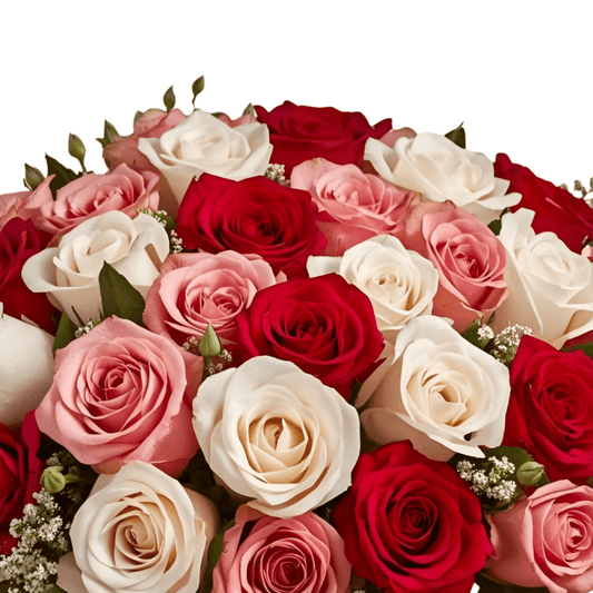 True Love - Rose Bouquet Combo with Pink, White And Red Roses - Flauraly Flowers and Plants #
