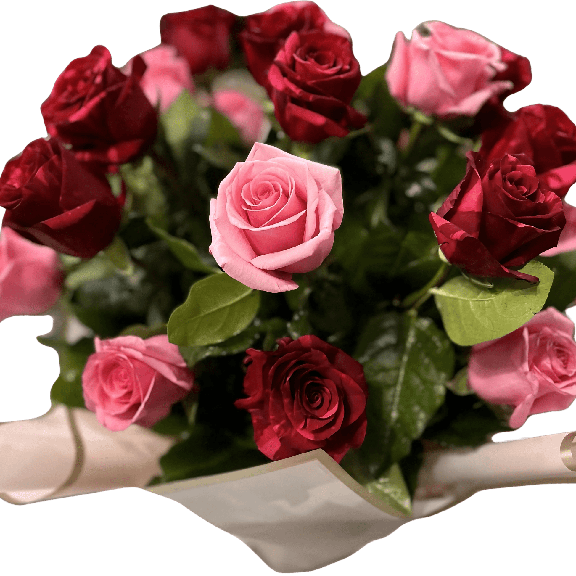 Red & Pink Rose Combination Bouquet - Deep Lust - Flauraly Flowers and Plants #