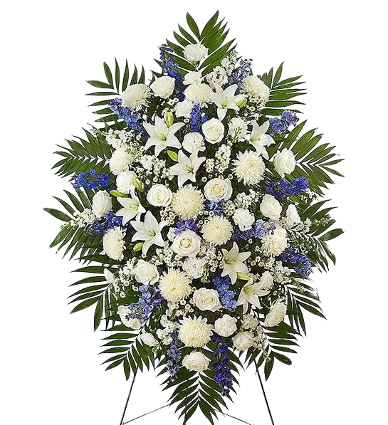 Blue & White Funeral Standing Spray