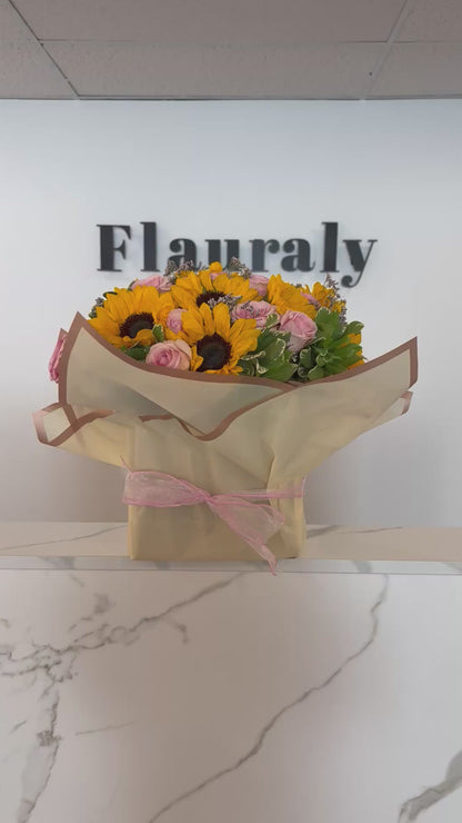 Pretty in Pink - Sunflowers & Pink Spray Roses